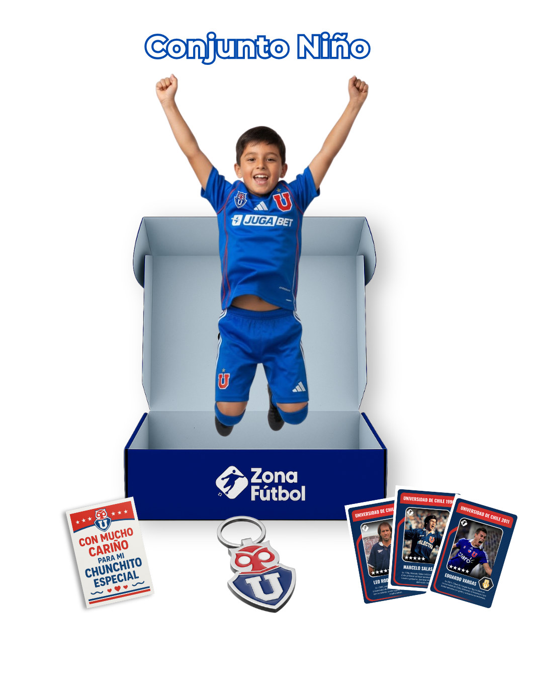 👦🏻 Caja Regalo U. de Chile - Edición Niño "Para mi Chunchito más fiel" 💙